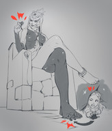 drawing feet monochrome clothed handheld toes barefoot low_angle smiling midna sitting foot_crush shrunken_woman shrunken_man under_foot jewelry between_fingers ankle_bracelet legs_crossed looking_at_tiny the_legend_of_zelda kononiko link_(the_legend_of_zelda) princess_zelda_(the_legend_of_zelda)