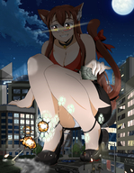 breasts drawing giantess city upskirt color destruction clothed military kneeling cat_girl hank88 full_moon kanade night_sky