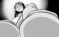 drawing feet monochrome clothed toes barefoot anime low_angle smiling looking_down dark_skin under_foot point_of_view looking_at_viewer nagatoro mdjoe