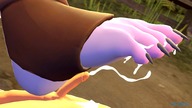 white_hair crush cum domination mini_giantess trample purple_skin footjob league_of_legends yordle tristana pointed_ears digital_render bare_midriff sfmboi
