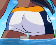 drawing giantess color butt ocean shorts boats dark_skin outdoors ships feyzer pokemon_sword_and_shield nessa_(pokemon)