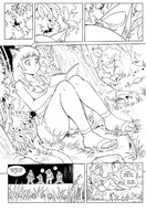 drawing giantess karbo vore tail comic monochrome large_breasts cleavage cat_ears open_mouth freckles dialogue panels between_breasts