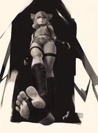 drawing feet monochrome clothed toes soles anime low_angle shorts walking trapped under_foot in_socks stirrups rammzi