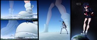 drawing giantess earth giga city space color destruction planet multiple_sizes walking looking_down giantesses clouds sky dialogue kill_la_kill ryuko_matoi satsuki_kiryuin ravenravenraven hair_streak