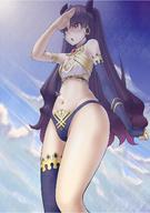 drawing giantess mega color long_hair clothed cleavage ribbon brunette gloves airplane outdoors bare_midriff miaokong