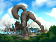 drawing giantess nude pussy furry tail anthro city mega black_hair color large_breasts long_hair tongue butt bridge destruction barefoot buildings breast_crush asshole clouds thighs sky black_fur collab bare_legs notbad621 kaaly bare_midriff scream_(artist)