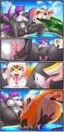 drawing giantess insertion nude pussy furry blushing masturbation tail anthro city mega color large_breasts tongue destruction blue_eyes beach licking buildings purple_hair pink_hair lying_down lesbians giantesses oral_sex thighs outdoors dropped legs_spread son2j