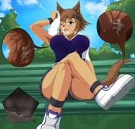 drawing furry blushing anthro dog color clothed anime sweat in_shoe park shrunken_men sitting canine workout between_toes under_foot jogging raised_foot legs_crossed steam armpits monster_musume son2j polt