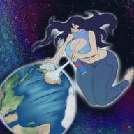 breasts drawing giantess earth space color planet huge_breasts pants cleaning stars cosmic_giantess aliessa dotintheparadox