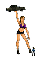drawing giantess color cleavage brunette lift truck strong no_background skimpy_clothing triffraff