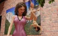 nude long_hair handheld brunette smiling shrunken_woman looking_down dangle indoors digital_render aaabbbzzz