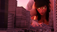 growth giantess city mega vixen black_hair long_hair destruction buildings crawling outdoors fox_girl glowing_eyes redfiredog digital_render