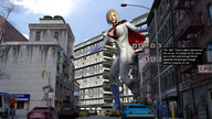 giantess city blonde large_breasts cleavage superhero story short_hair outdoors titania digital_render