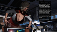 giantess city blonde large_breasts cleavage superhero story short_hair bending_over outdoors titania digital_render