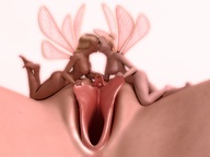 nude pussy wings blonde long_hair sex fairy lying_down kissing lesbians shrunken_woman no_background digital_render hair_bun