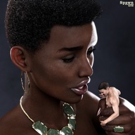 nude black_hair handheld short_hair shrunken_man dark_skin jewelry spawngts necklace earrings looking_at_tiny digital_render