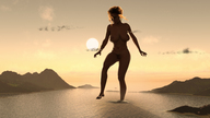 giantess nude mega large_breasts water raised_foot digital_render uschi3
