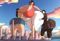 drawing giantess city mega black_hair color butt huge_breasts brunette multiple_sizes giantesses caiman2