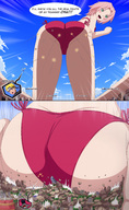 drawing giantess panties city mega comic color butt naruto destruction sakura_haruno butt_crush pink_hair point_of_view looking_back dialogue naruto_uzumaki thedaibijin hidden_leaf_village