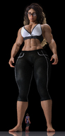 giantess large_breasts long_hair barefoot cleavage glasses brunette muscles looking_down thick_thighs no_background digital_render