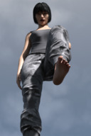 feet black_hair clothed toes barefoot soles low_angle short_hair foot_crush looking_down point_of_view looking_at_viewer raised_foot bangs imminent_crush digital_render pale_skin solidsunny