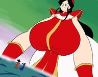 breasts drawing giantess mega black_hair color huge_breasts smiling dress dragon_ball looking_down goku chi_chi annin idooodlestuff chichi