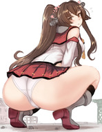 drawing giantess panties upskirt color long_hair butt skirt anime brunette twintails looking_back bending_down utopia kantai_collection yamato