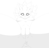 drawing nipples nude pussy furry cat anthro monochrome large_breasts butt cum topless low_angle smiling unknown_artist underboob looming between_legs shrunken_man looking_down thighs wet_pussy nervous legs_spread source_needed imminent_insertion looking_at_tiny trials_of_mana belladonna_(trials_of_mana)