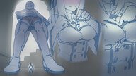 drawing blushing upskirt monochrome long_hair clothed handheld cleavage skirt anime sequence low_angle smiling boots hand looming looking_down trapped dangle between_fingers thigh_highs bangs struggling looking_at_tiny kononiko cupping_breasts subaru between_breasts re_zero emilia