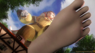 giantess white_hair feet clothed toes barefoot buildings soles low_angle walking unaware point_of_view trees looking_away bangs digital_render xenoblade_chronicles_2 sourcesizeshenanigans nia xenoblade_chronicles