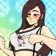 breasts drawing giantess blushing color cleavage skirt climbing red_eyes tifa_lockhart angry brunette final_fantasy ponytail poke aerith_gainsborough shrunken_woman looking_down fist braid top no_background hollewdz
