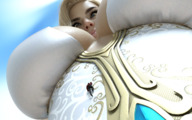 giantess blonde large_breasts cleavage climbing looking_down boomgts looking_at_tiny digital_render