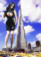 breasts giantess collage city mega cleavage bending_over burj_khalifa sunglasses size_comparison wendy_fiore