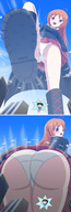 drawing giantess panties blushing mega upskirt color long_hair butt low_angle red_hair foot_crush looming white_panties imminent_crush thedaibijin rika chaotic_helleaven