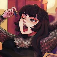 drawing giantess crush feet vore city long_hair saliva brunette shrunken_woman shrunken_man open_mouth cruel on_breasts one_eye_closed beatricegiganta