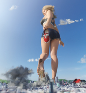 giantess city mega blonde destruction barefoot foot_crush looking_down digital_render uschi3