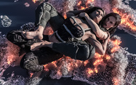 giantess city destruction barefoot cleavage brunette lying_down fire fighting giantesses digital_render render-farmer