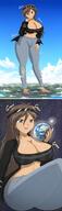 drawing growth giantess earth giga city color large_breasts butt destruction planet barefoot cleavage brunette brown_eyes foot_crush cosmic_giantess thedaibijin