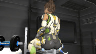 armor clothed butt_crush blue_hair brunette short_hair sitting animation shrunken_woman dark_skin indoors dreadlocks looking_away under_butt struggling mortal_kombat digital_render wiggling smexy-nation frost sitting_on_tiny jacqui_briggs