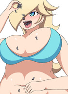 bikini drawing vore blonde color large_breasts blue_eyes cleavage crown shrunken_people open_mouth no_background princess_rosalina mass_vore shinrinyoku
