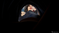 black_hair clothed low_angle smiling in_shoe asian underboob looking_down point_of_view looking_at_viewer shoe_insertion digital_render evel_inc