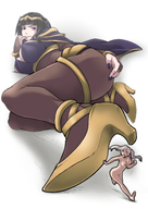 drawing nipples white_hair nude black_hair color large_breasts long_hair clothed high_heels anime smiling scared lying_down pigtails shrunken_woman jewelry jitensha running_away fire_emblem no_background looking_at_tiny skintight_clothing robin_(fire_emblem) tharja_(fire_emblem) hand_on_butt