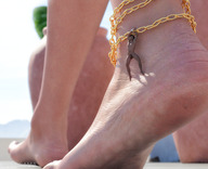 nude feet penis barefoot soles bondage walking shrunken_man dangle outdoors jewelry ankle_bracelet digital_render human_jewelry appy-sama