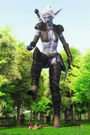 giantess white_hair armor sword high_heels angry elf lying_down foot_crush abs fighting looking_down world_of_warcraft shoe_crush outdoors night_elf braid trees raised_foot purple_skin dwarf struggling imminent_crush skimpy_clothing looking_at_tiny pointed_ears digital_render hair_bun madamemaeve bare_midriff cywen