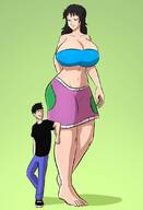 drawing black_hair long_hair huge_breasts smiling mini_giantess no_background bare_midriff caiman2 johnhoward777