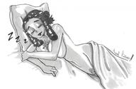drawing nude sleeping monochrome lying_down shrunken_man closed_eyes no_background between_breasts annahketsuno