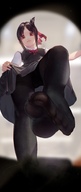 drawing feet upskirt color clothed toes skirt soles anime ribbon brunette stockings low_angle smiling in_shoe nylons looking_down point_of_view looking_at_viewer raised_foot shoe_insertion kaguya_sama_love_is_war icecake shinomiya_kaguya