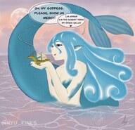 drawing giantess color long_hair blue_hair mermaid licking_lips ships dialogue imminent_vore nyu_kinks