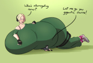 drawing blonde butt clothed huge_breasts gloves lying_down short_hair mini_giantess headphones pinned no_background caiman2 rainbow_six_siege iq caveira