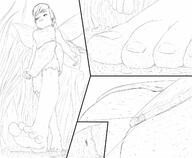 drawing micro wings monochrome toes barefoot soles short_hair xtreme7 walking unaware shrunken_person toenail panels